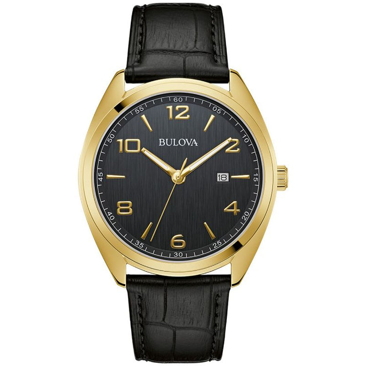 Bulova 97B211 Classic gold-tone watch black dial black leather strap