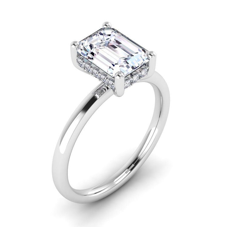 Underhalo Engagement Ring With 4.37 Carat Emerald Shape Lab Grown Diamond