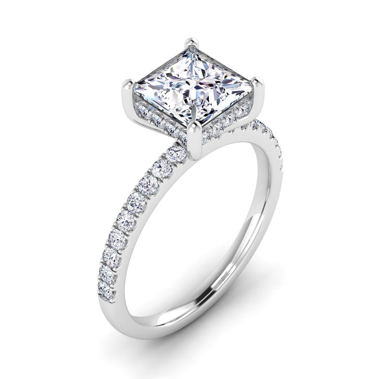 Under Halo Engagement Ring With 1.19 Carat Princess Shape Lab Grown Diamond