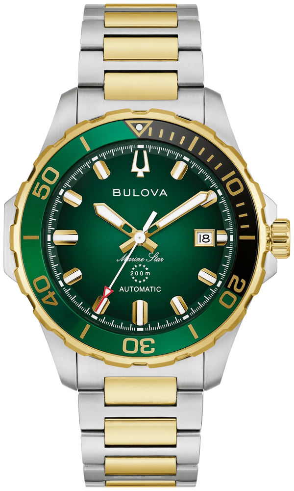 Bulova 98B467 Marine Star two-tone green dial automatic watch - front