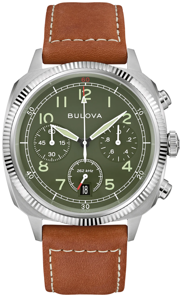 Bulova 96B482 Military chronograph green dial watch - front
