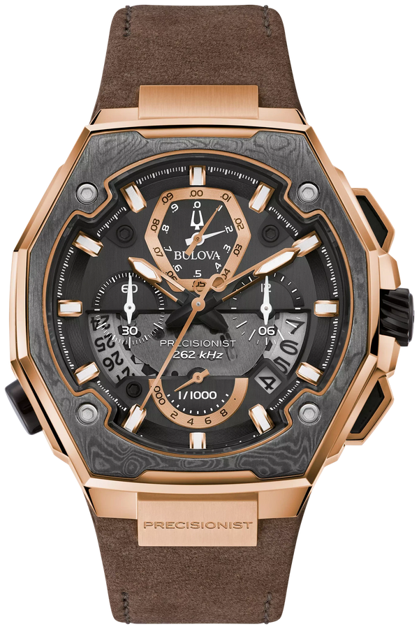 Bulova 98B356 Series X SE rose gold-tone black dial chronograph - front