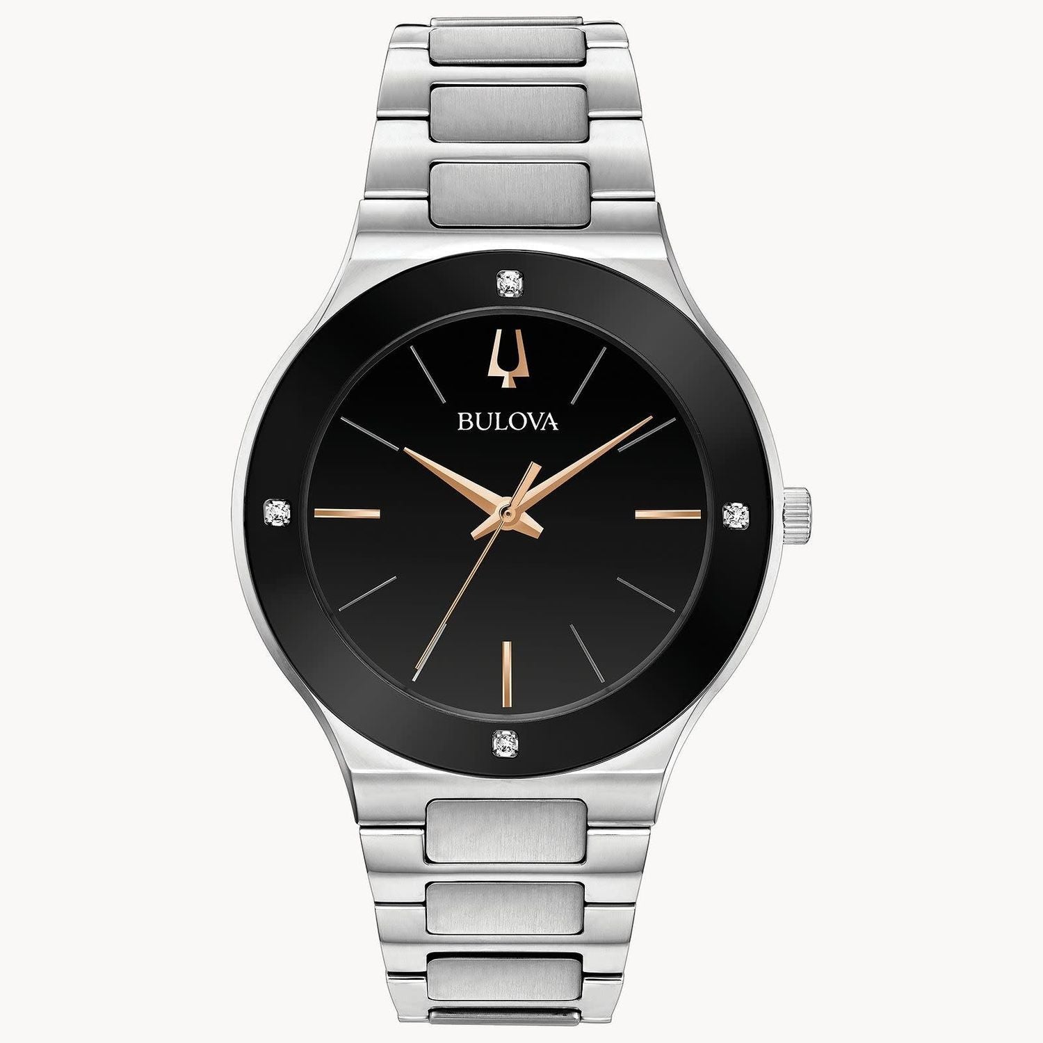
                    Bulova 96E117 Modern men's watch black dial with diamond accents
                  