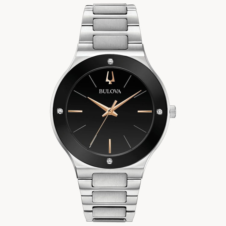 Bulova 96E117 Modern men's watch black dial with diamond accents