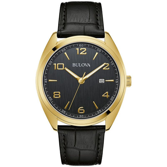 Bulova 97B211 Classic gold-tone watch black dial black leather strap