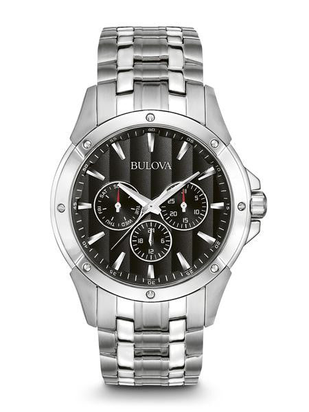 
                    Bulova 96C107 Classic multifunction black dial watch - front
                  