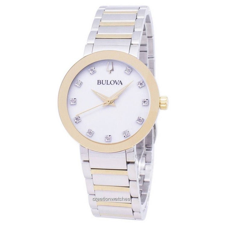Bulova 98P180 Modern women's two-tone diamond MOP watch - front