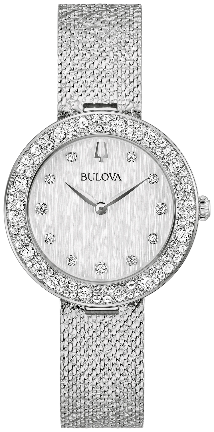 Bulova 96L329 Crystal women's pave silver-tone watch - front