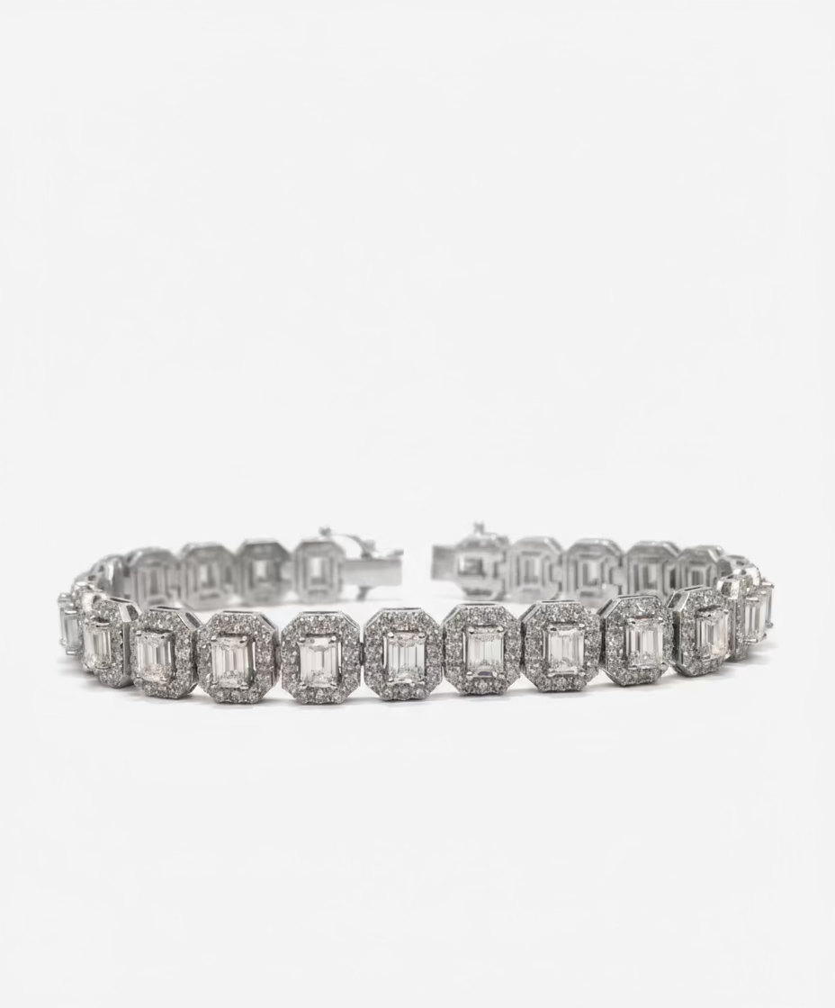 
                    Emerald Halo Tennis Bracelet 8.86ct
                  