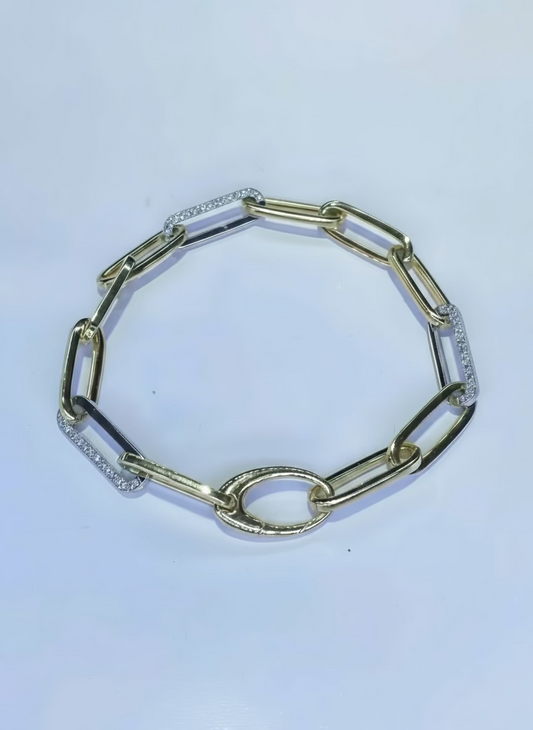 Two Tone Paperclip Diamond Bracelet 0.57Ct