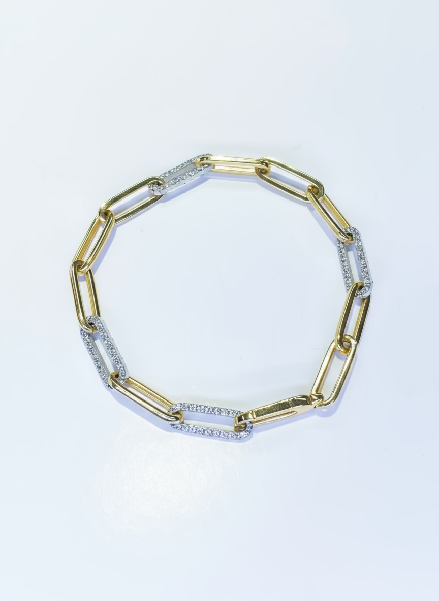 
                    Two tone Paperclip Diamond Bracelet 0.85Ct
                  