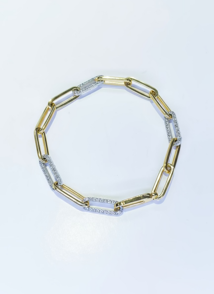 Two tone Paperclip Diamond Bracelet 0.85Ct