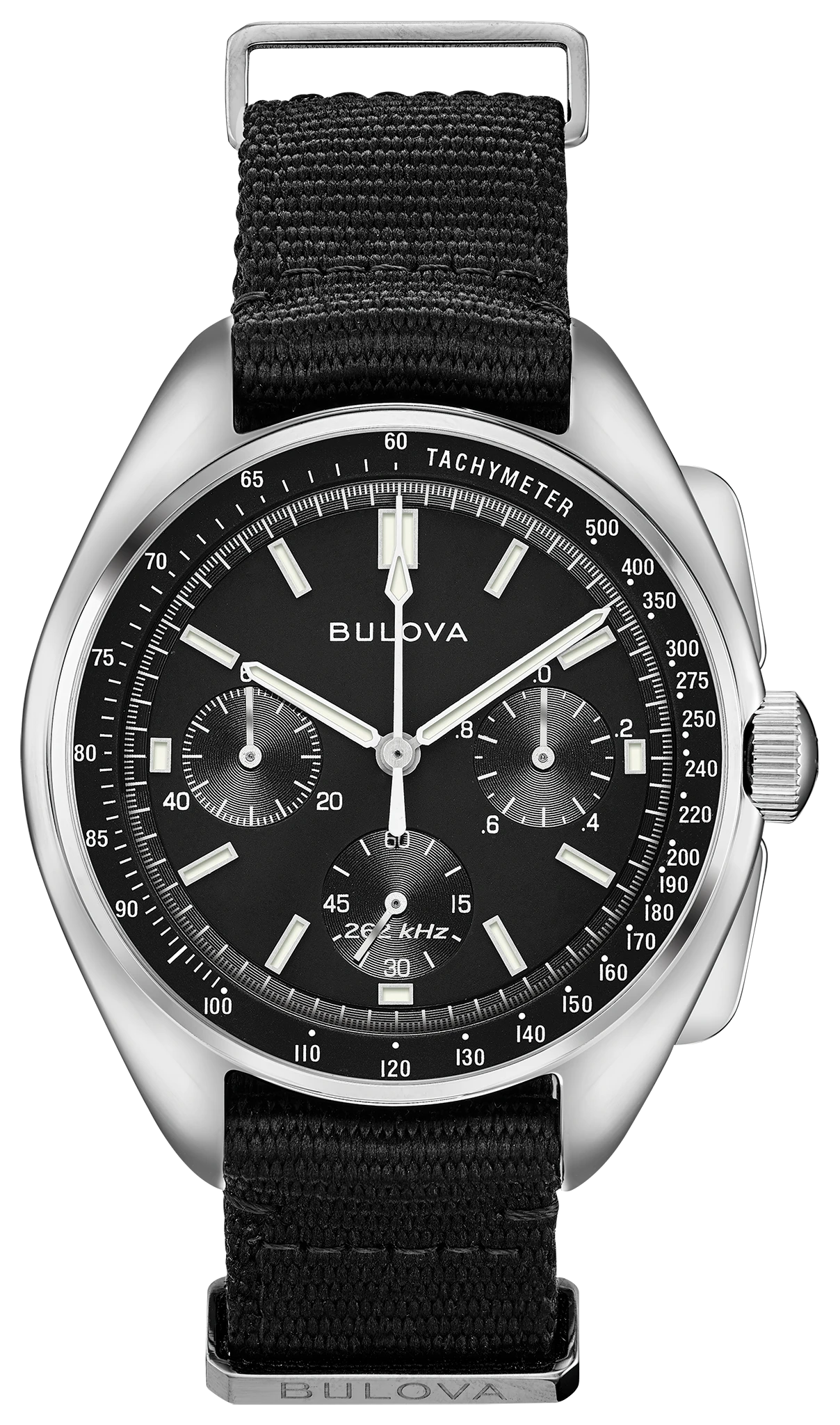 
                    Bulova 96A225 Lunar Pilot chronograph black dial NATO strap - front
                  