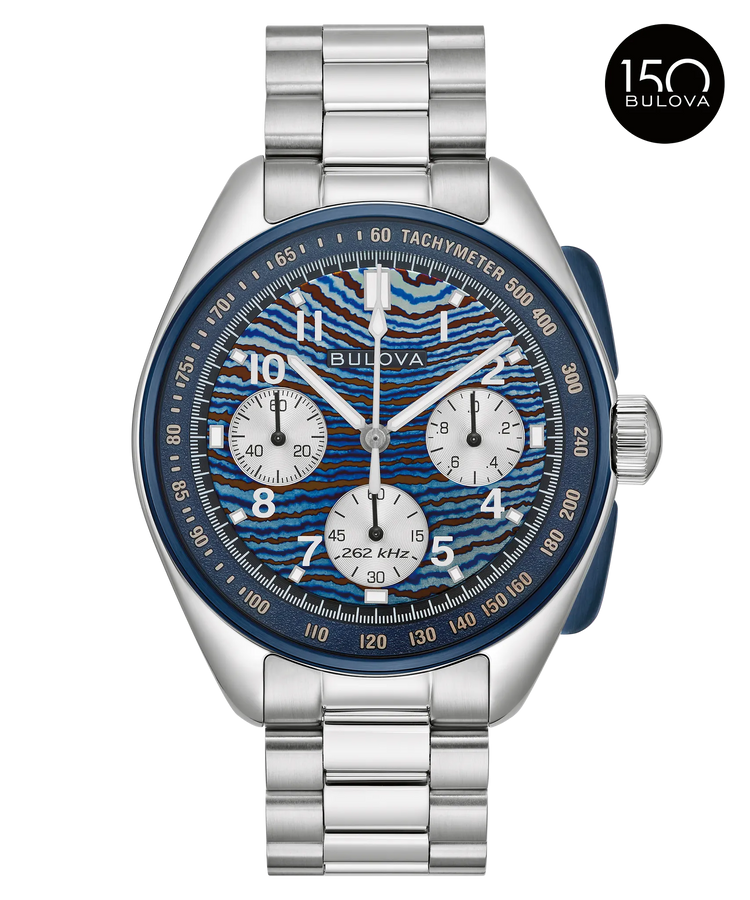 Bulova 98A329 Lunar Pilot Timascus blue dial chronograph - front