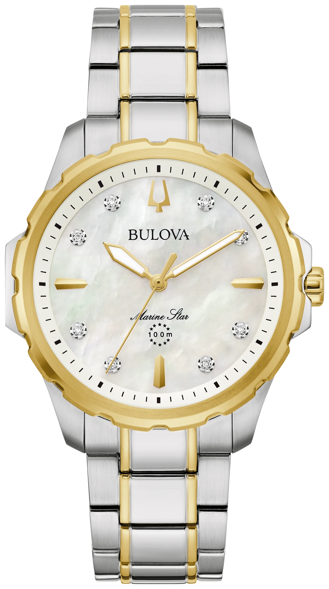 
                    Bulova 98P227 Marine Star women's two-tone white MOP diamond watch - front
                  