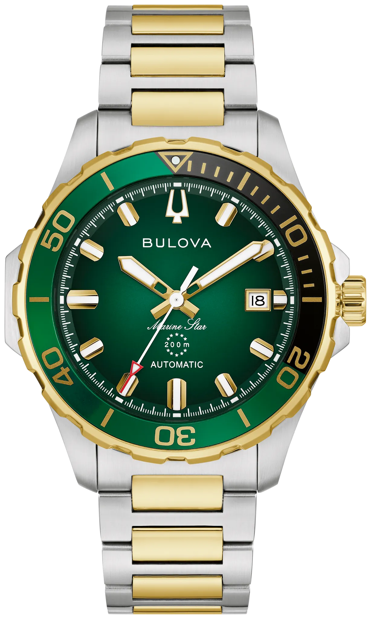 
                    Bulova 98B467 Marine Star two-tone green dial automatic watch - front
                  