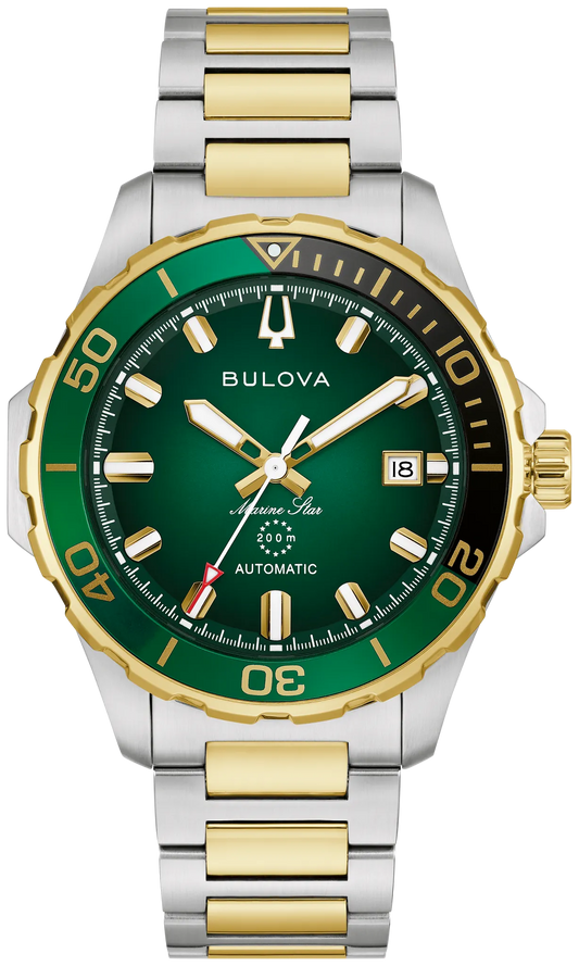 Bulova 98B467 Marine Star two-tone green dial automatic watch - front
