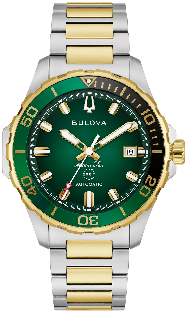 Bulova 98B467 Marine Star two-tone green dial automatic watch - front