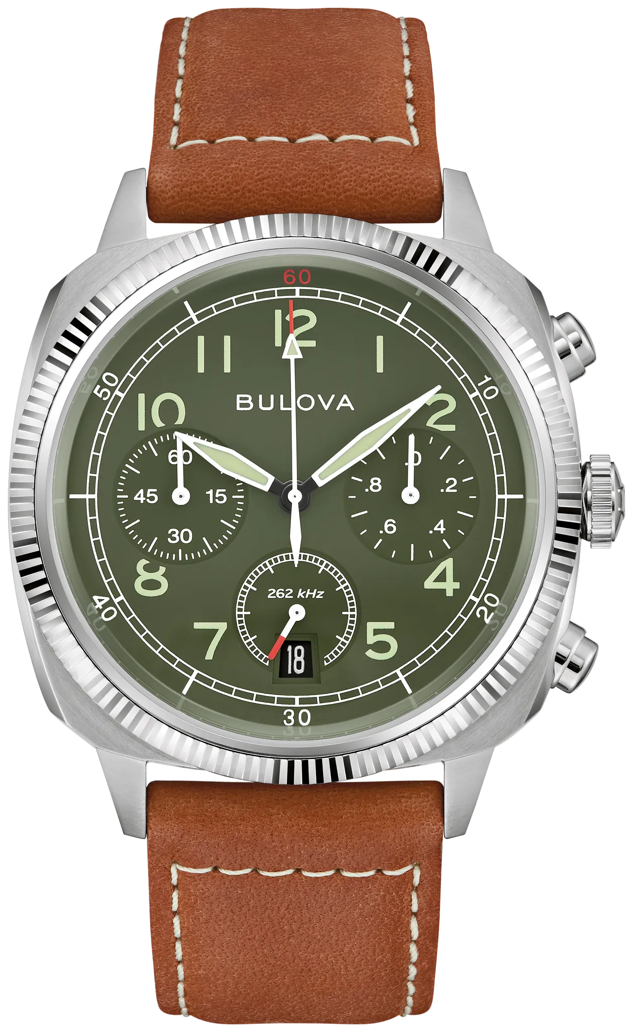 
                    Bulova 96B482 Military chronograph green dial watch - front
                  