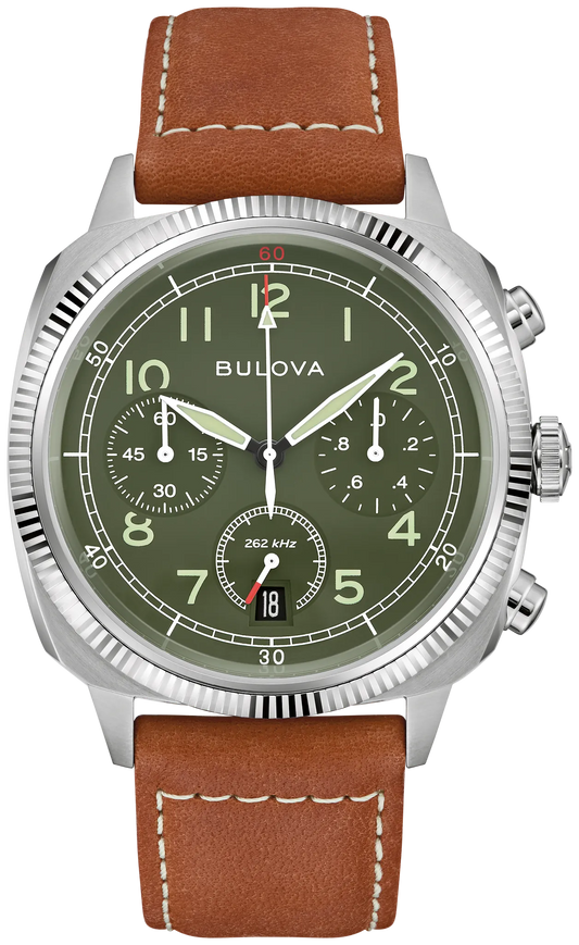 Bulova 96B482 Military chronograph green dial watch - front