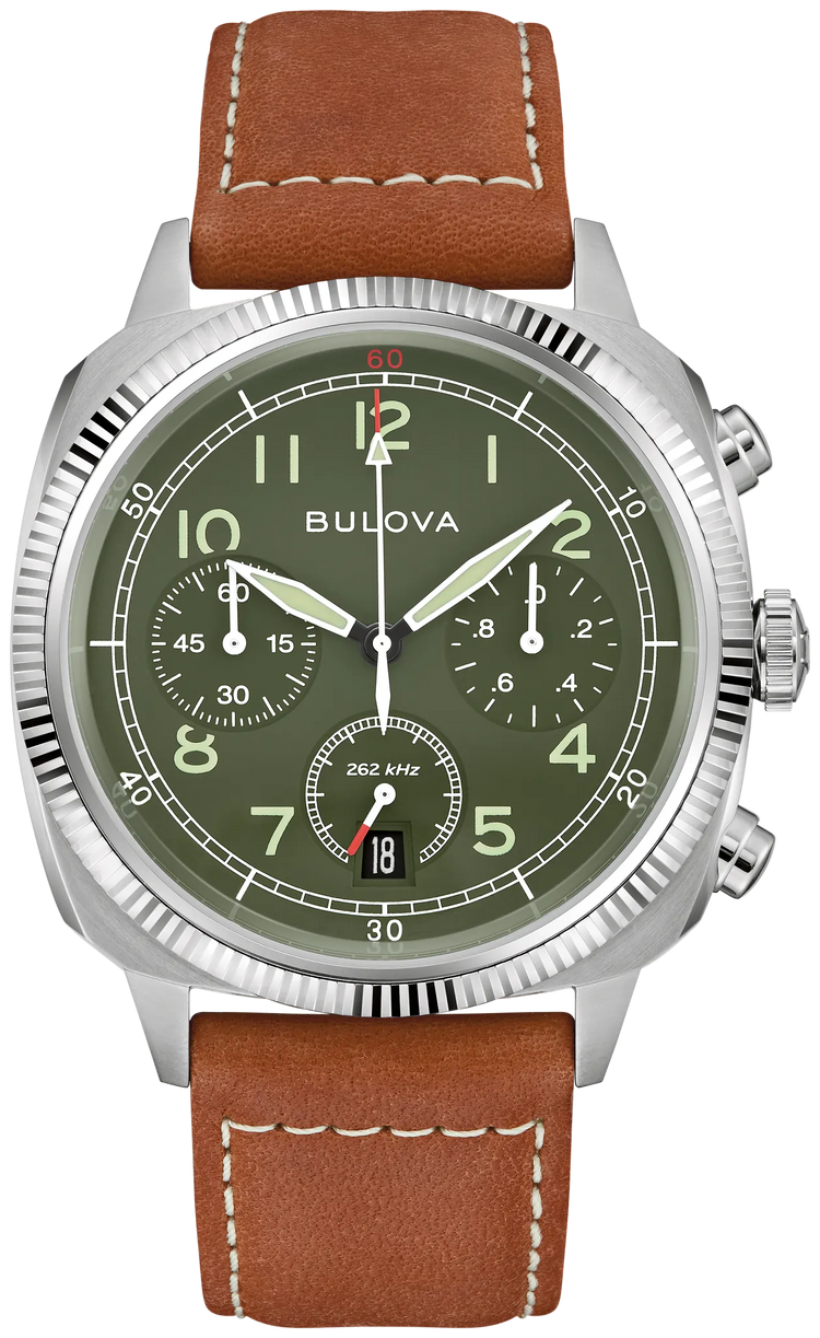 Bulova 96B482 Military chronograph green dial watch - front