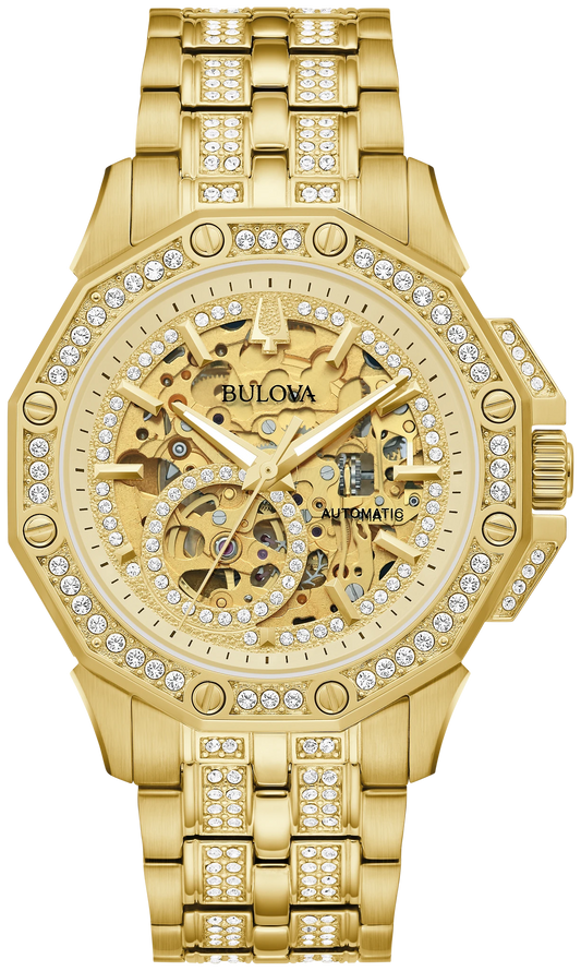 Bulova 98A292 Octava Crystal gold-tone skeleton automatic watch - front