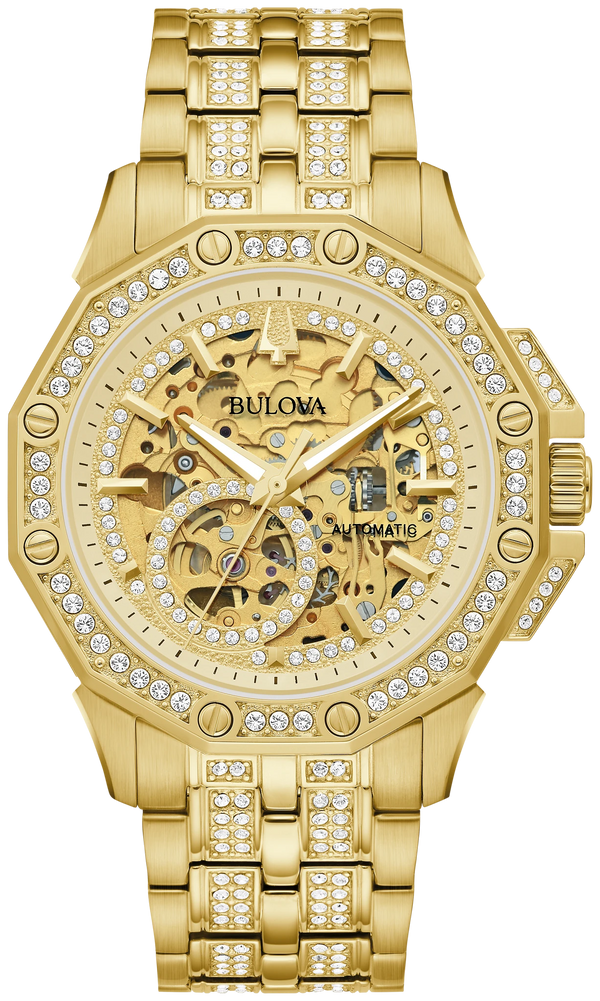 Bulova 98A292 Octava Crystal gold-tone skeleton automatic watch - front