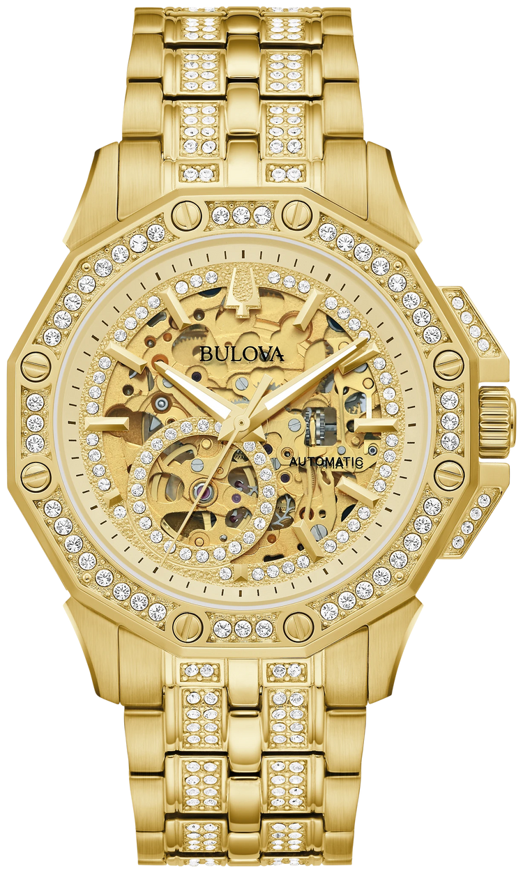 Bulova 98A292 Octava Crystal gold-tone skeleton automatic watch - front