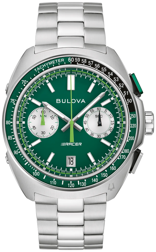 Bulova 98B468 Racer Chronograph green dial watch - front