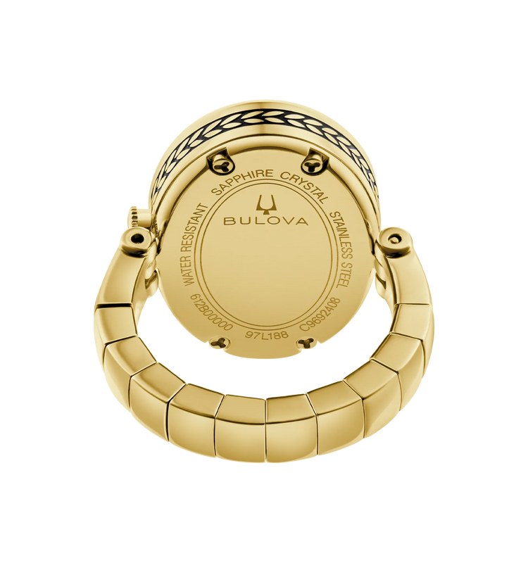 Bulova 97L188 ring watch laurel leaf bezel detail