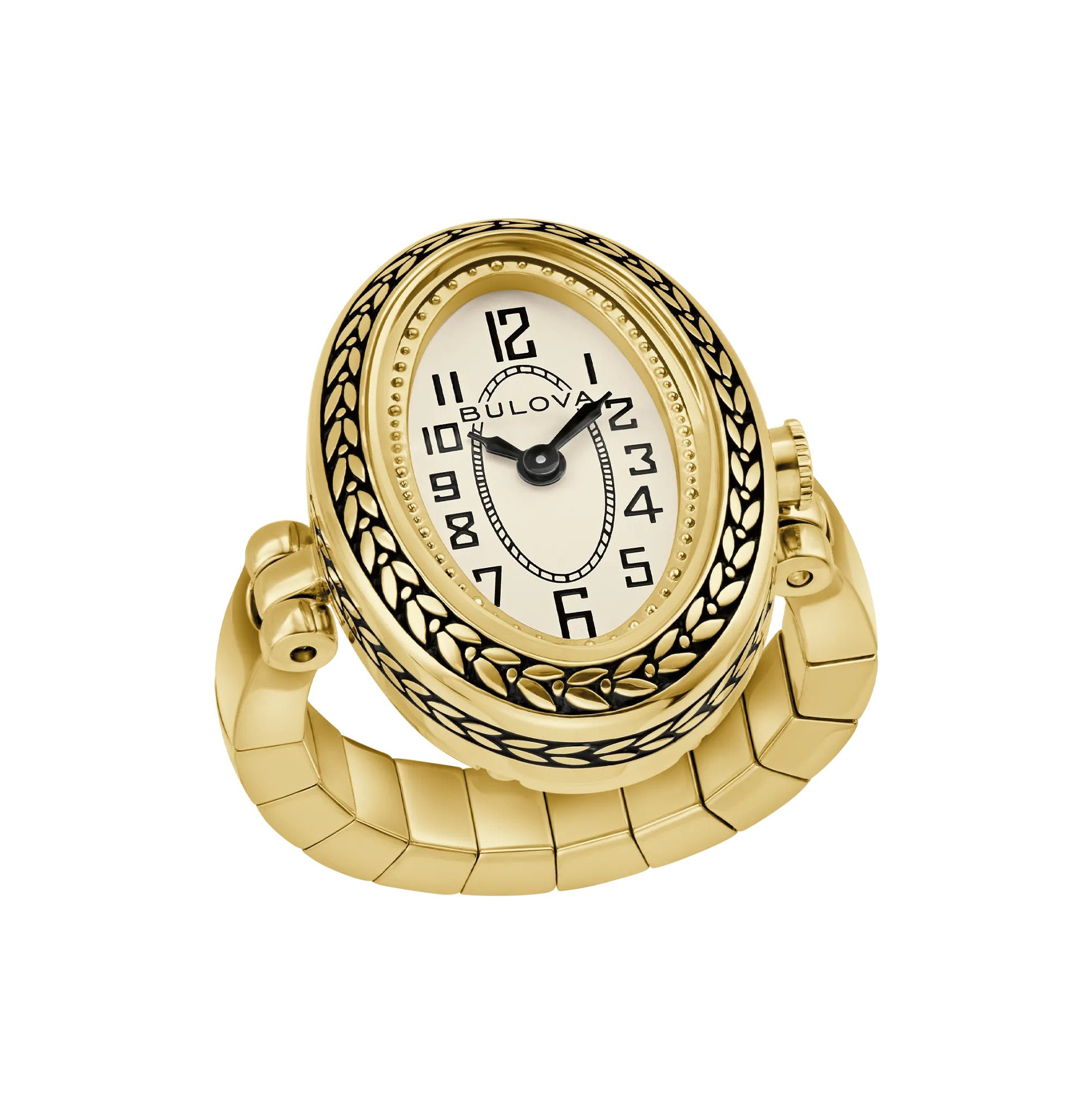 
                    Bulova Archive 97L188 gold-tone Art Deco ring watch with ivory dial - front view
                  