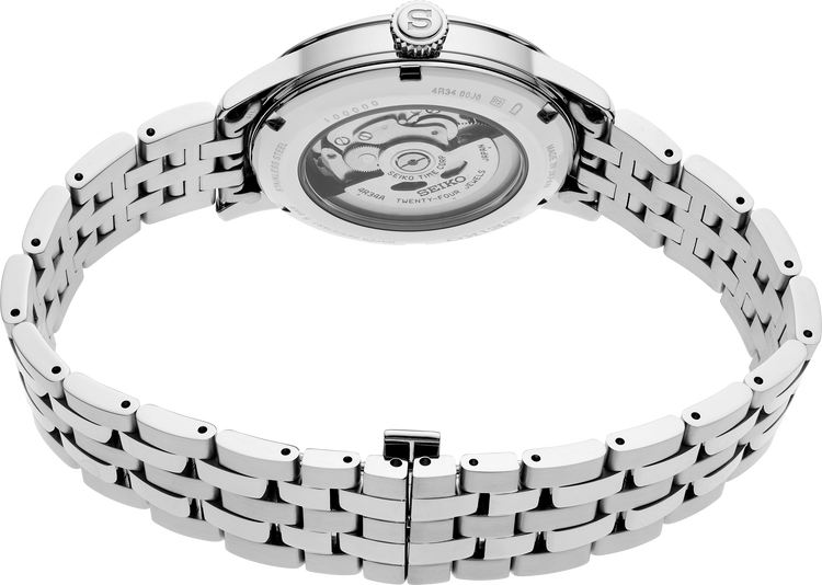 Silver watch with metal bracelet on a white background