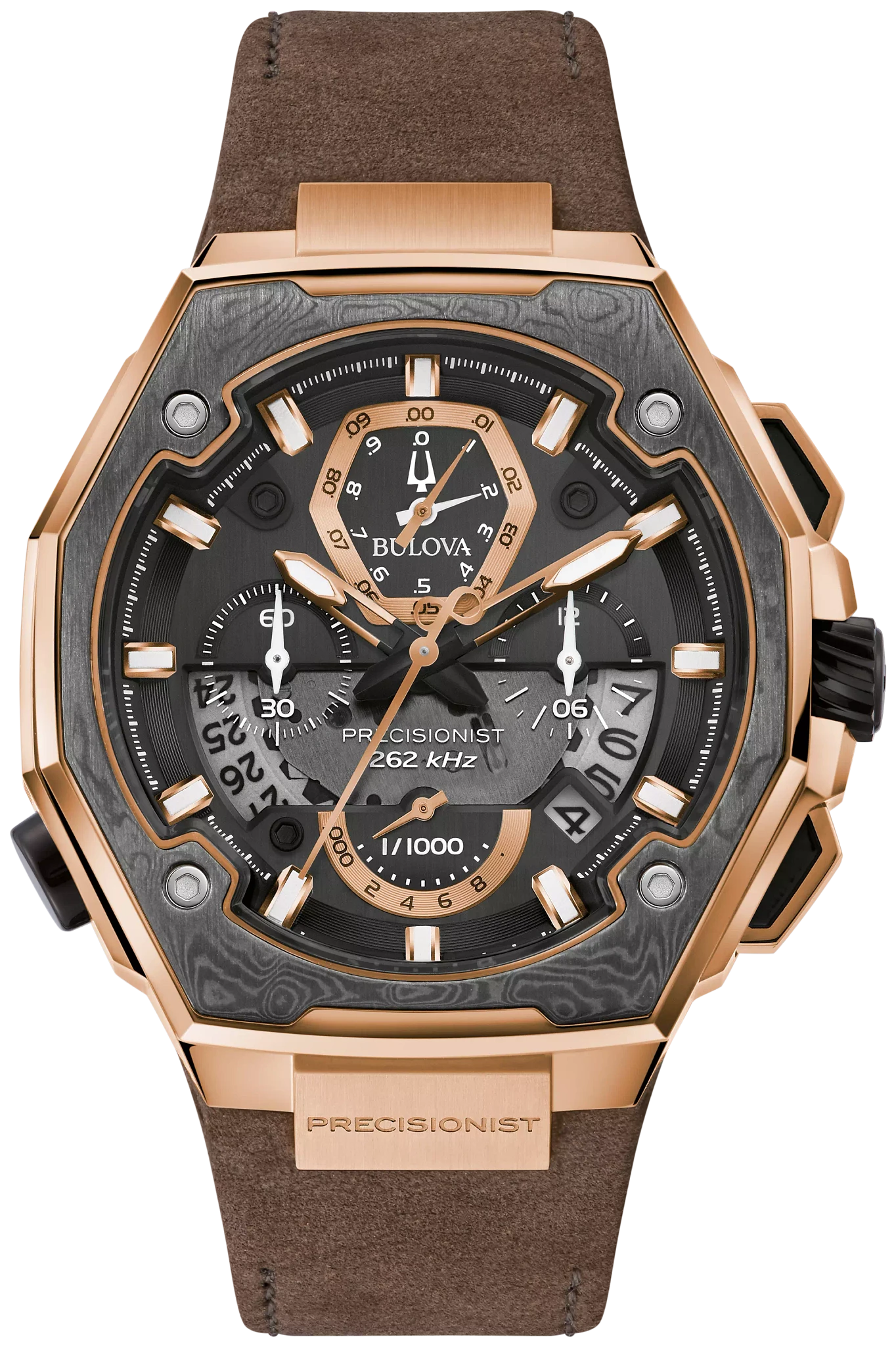 
                    Bulova 98B356 Series X SE rose gold-tone black dial chronograph - front
                  