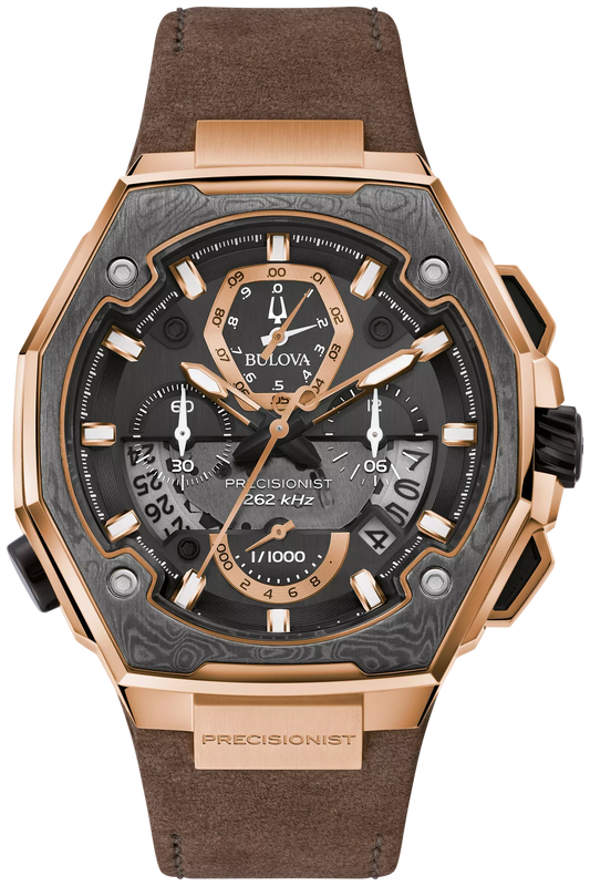 Bulova 98B356 Series X SE rose gold-tone black dial chronograph - front