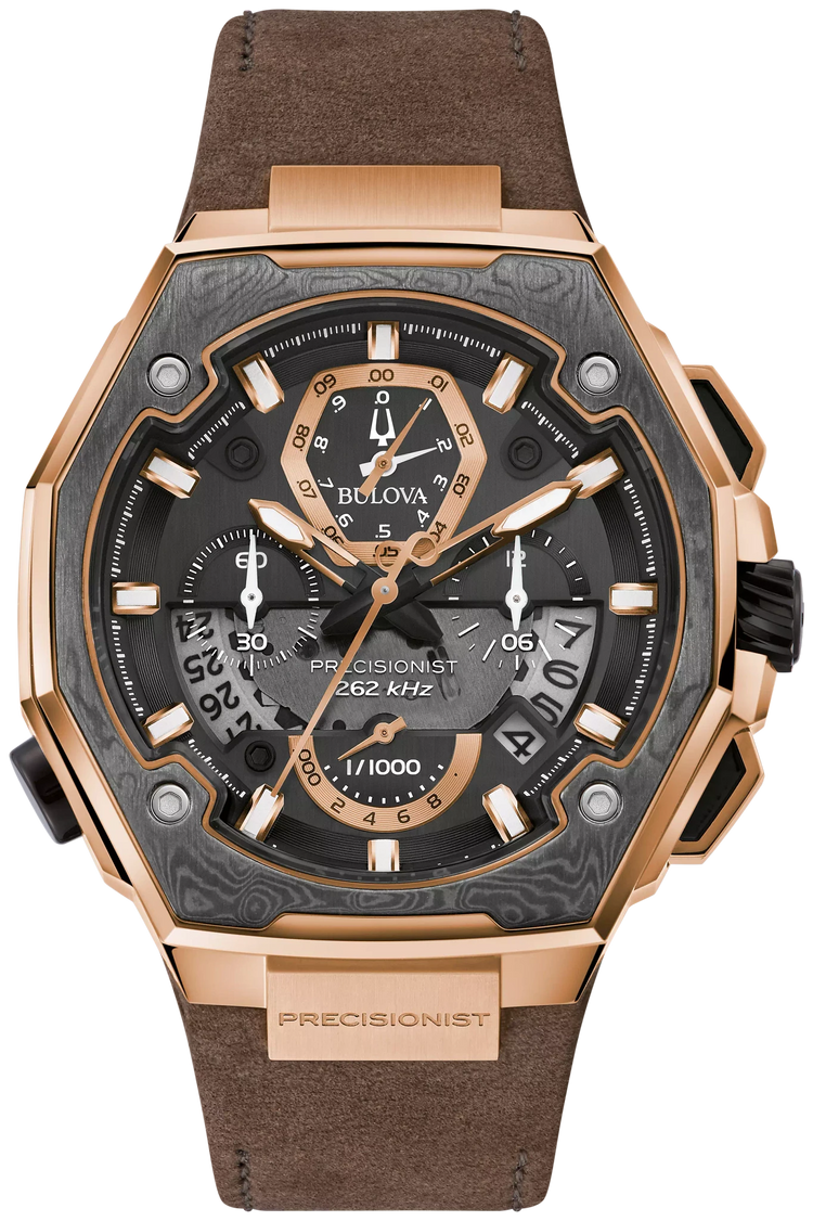Bulova 98B356 Series X SE rose gold-tone black dial chronograph - front