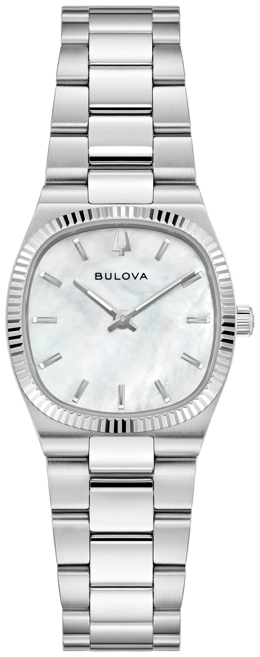 Bulova 96L353 Super Seville Mini women's white dial watch - front