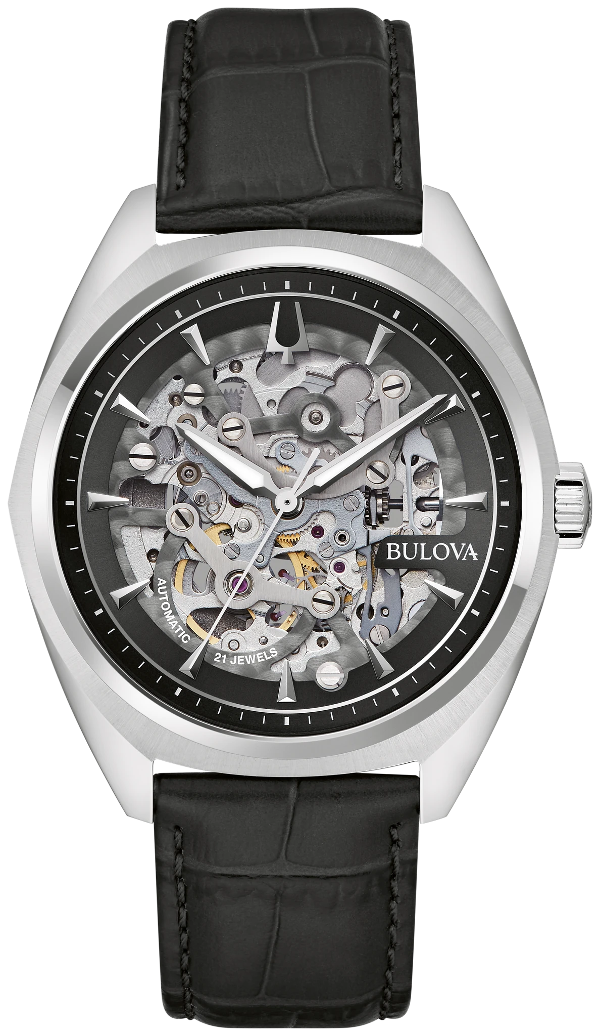 
                    Bulova 96A310 Surveyor skeleton automatic watch black dial - front
                  