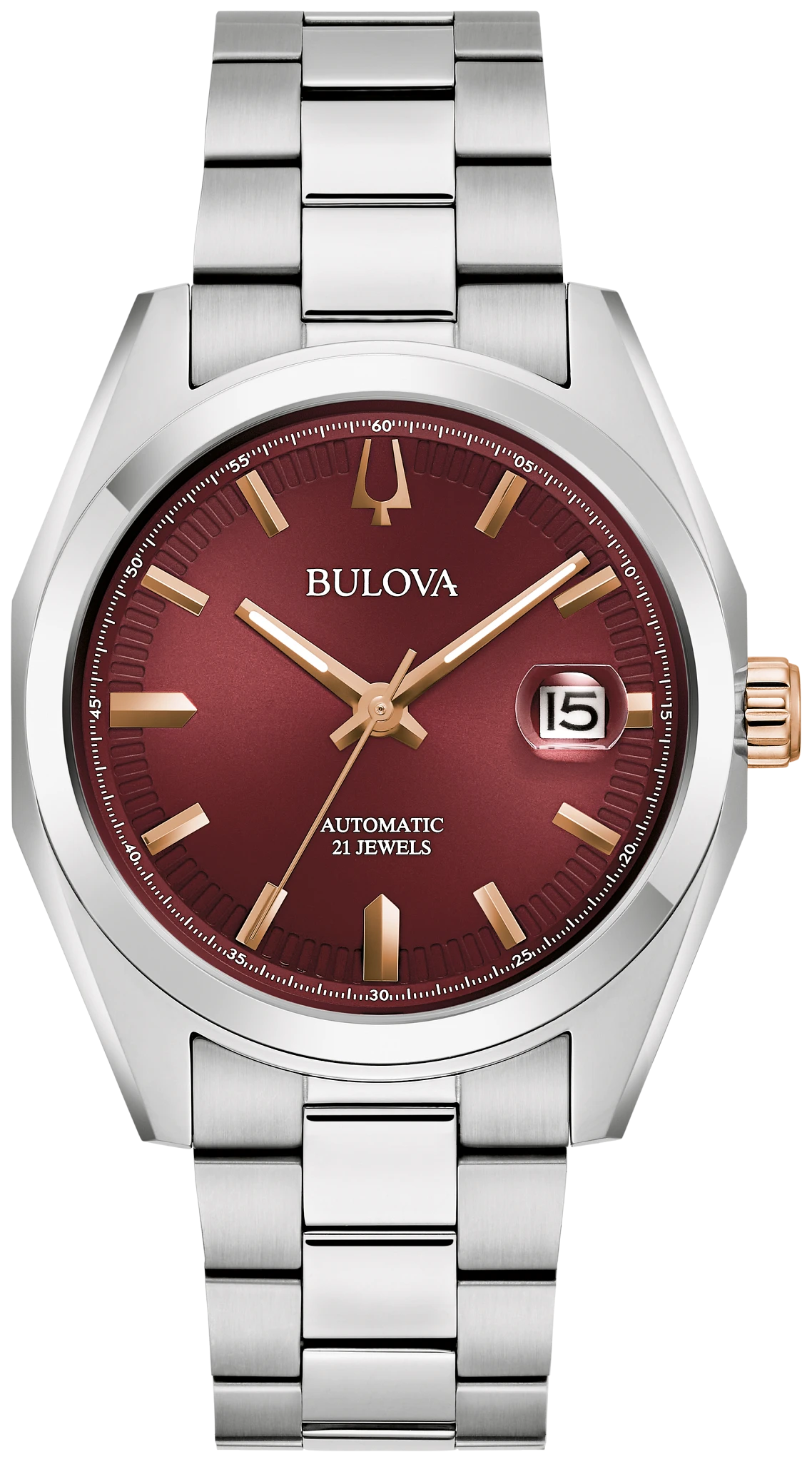 
                    Bulova 98B422 Surveyor burgundy dial automatic watch - front
                  