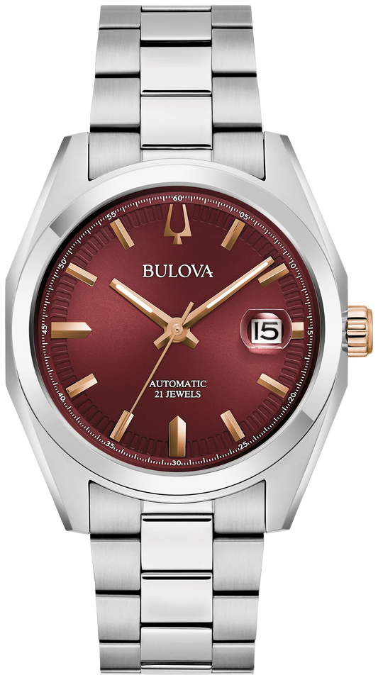Bulova 98B422 Surveyor burgundy dial automatic watch - front