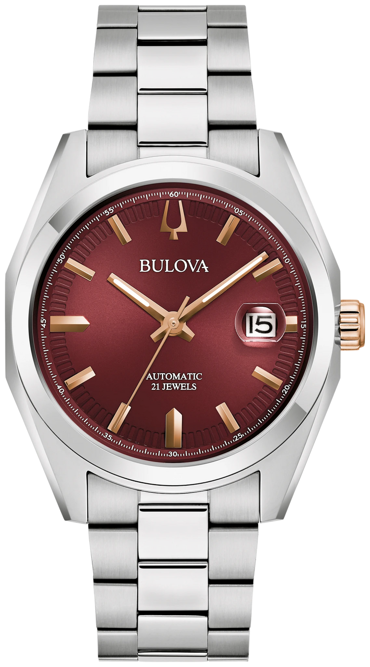 Bulova 98B422 Surveyor burgundy dial automatic watch - front