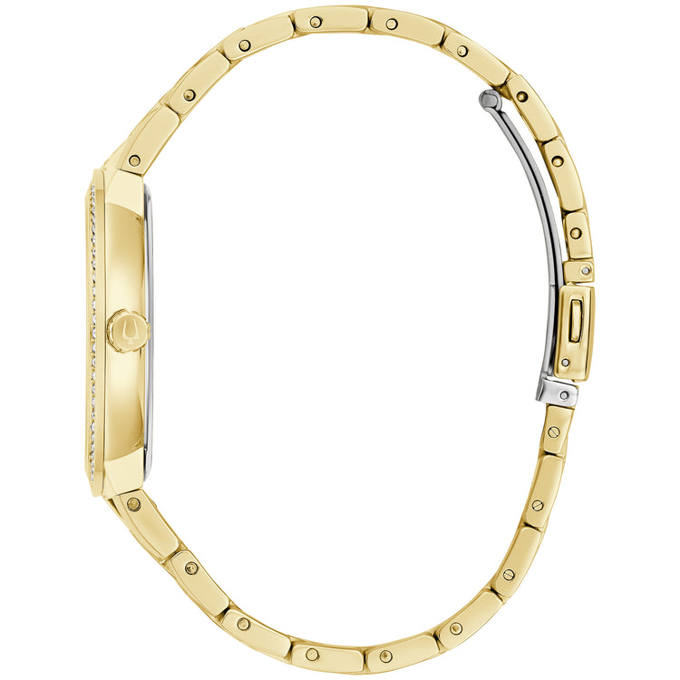 Bulova 98K113 crystal-set gold-tone bracelet detail