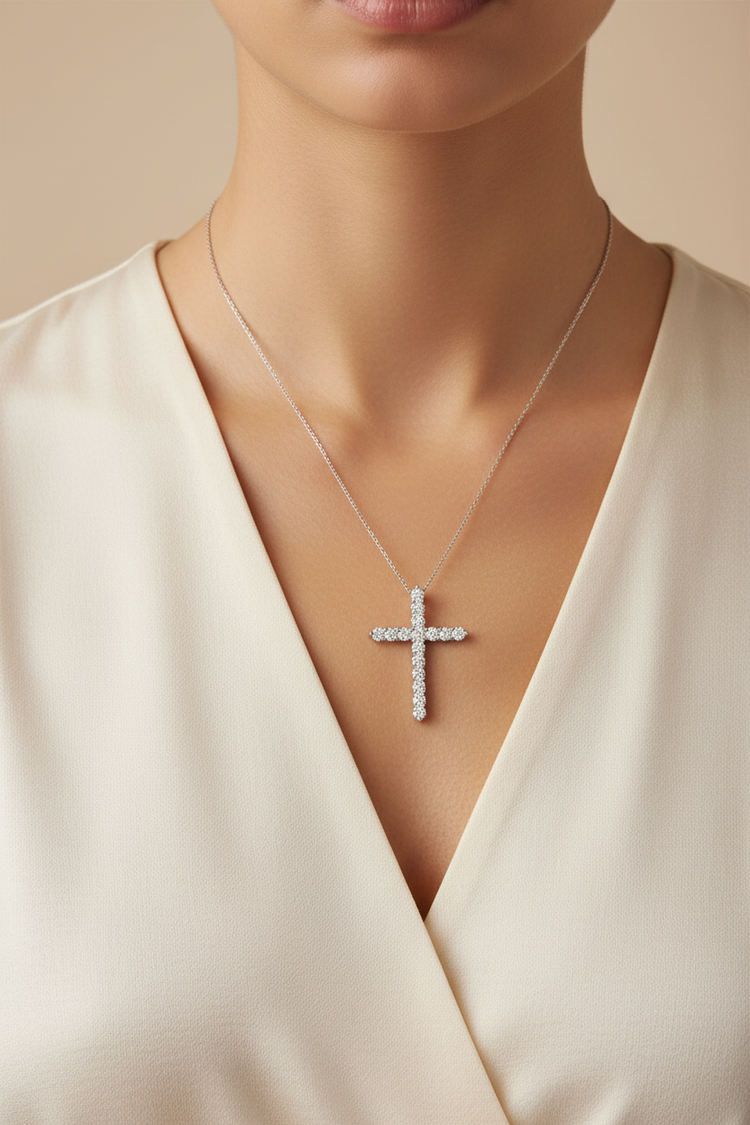 Diamond Cross Necklace with Shirt