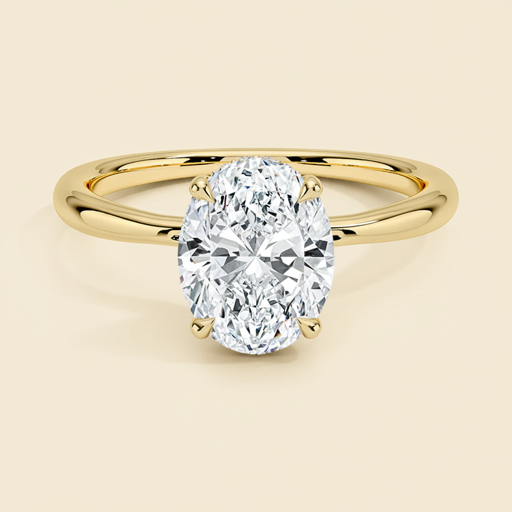Oval Solitaire Ring - Beige Background Gallo Jewelry LLC  