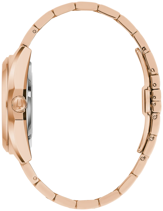 Bulova Surveyor 97B234 rose gold-tone stainless steel bracelet – side profile