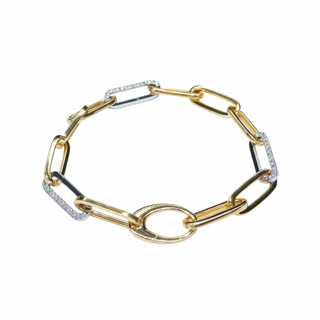 
                    Two-Tone Diamond Paperclip Bracelet - White Background
                  