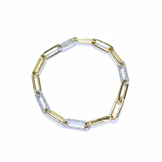 Two-Tone Diamond Paperclip Bracelet - White Background