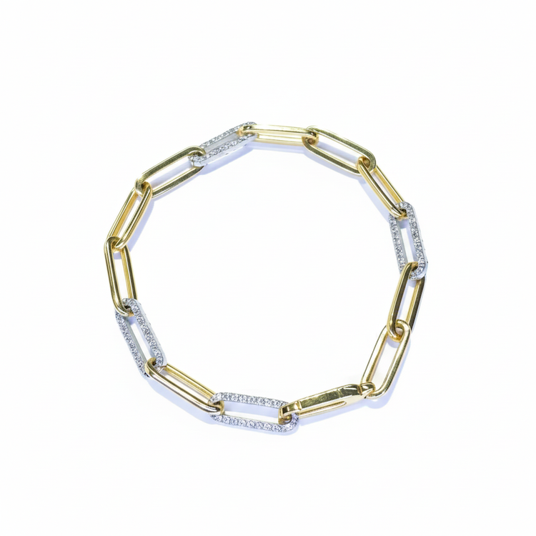 Two-Tone Diamond Paperclip Bracelet - White Background