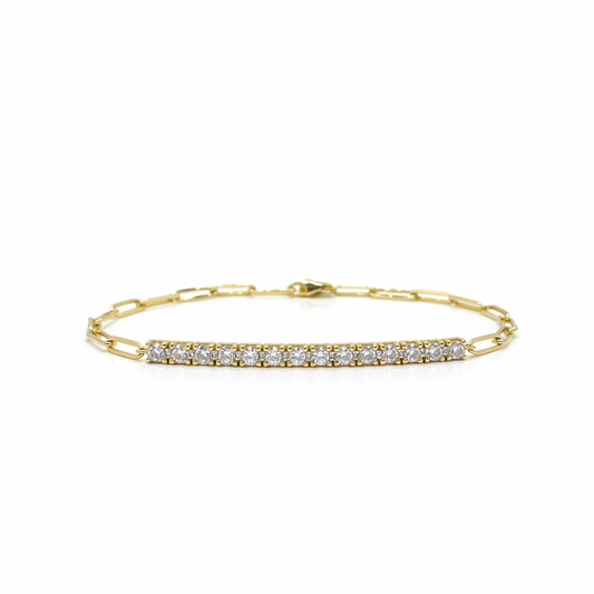 Yellow Gold Tennis Paperclip Bracelet - White Background