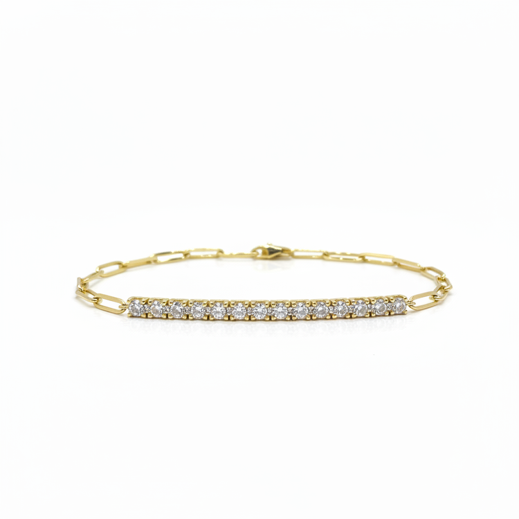 Yellow Gold Tennis Paperclip Bracelet - White Background